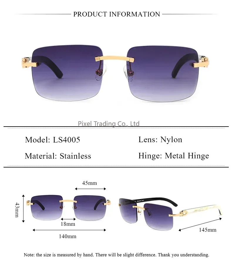 Sunglasses Uv400 - ブランド：カーター。ブラック＆ホワイトのバッファローホーン素材を使用した、フレームのないサングラス。天然の牛角を使用し、UV400カット。