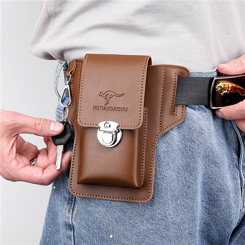 Leather Wallet Men - 男性用携帯電話ベルトバッグ,携帯電話ホルダー,財布,高品質,多機能,PUレザーケース