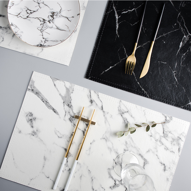 Marble Coaster Set - 高級PU断熱食器パッド、ノンスリッププレースマット、大理石コースター、コーヒーカップマット、ティーパッド、ダイニングテーブルマット、2個、3個