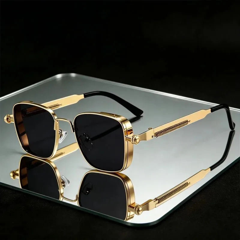 Sunglasses Uv400 - 偏光サングラス（男性用）、紫外線カット機能付き運転用メガネ、ファッション性の高いメタルパンクスタイル、スプリングヒンジ付き、女性用アイピース。