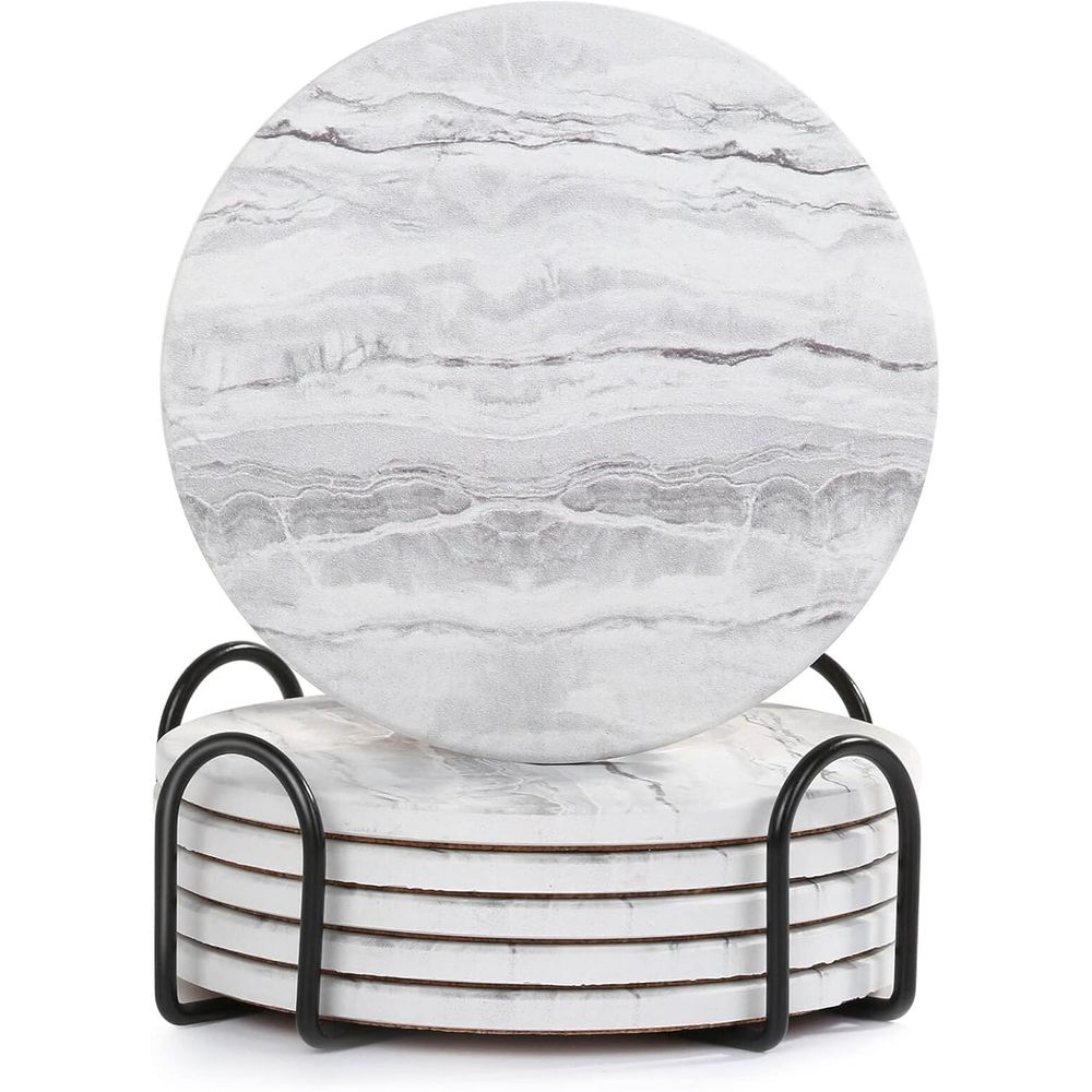 Marble Coaster Set - 6ピース吸水コースターセット、大理石風、様々なカップに最適、4インチ、ホームデコレーション