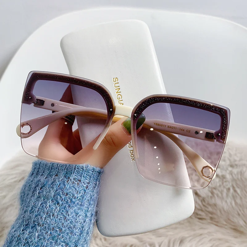 Designer Sunglasses - オーバーサイズサングラス 男女兼用 ファッション リムレス ヴィンテージ スクエア
