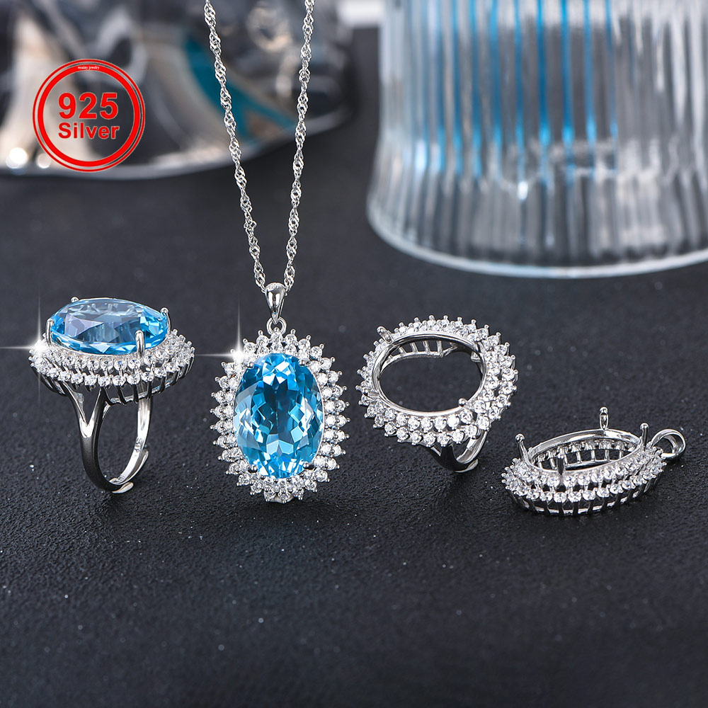 Luxury Gift Set - 13x18mm S925 スターリングシルバー リング ペンダント 空のセッティング、宝石