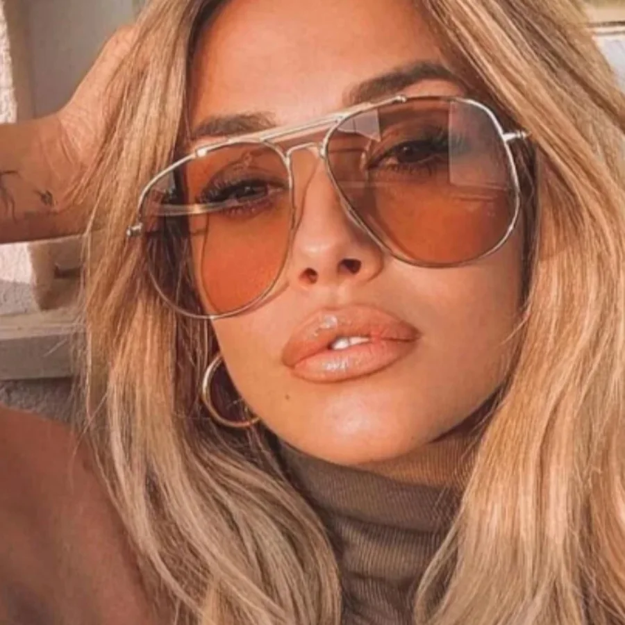 Sunglasses Uv400 - レトロな金属製ダブルブリッジのサングラス。女性用、高級デザイナーブランド、大ぶりのフレーム、パンク風、男性用、アウトドア、旅行、運転用、UV400カット。