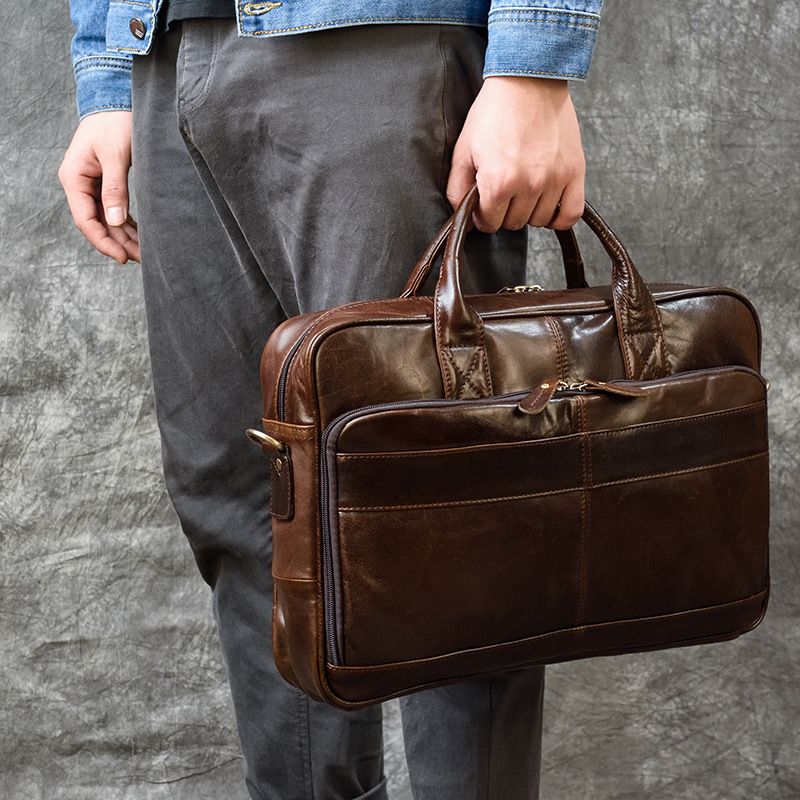Leather Briefcase - 本革のメンズラップトップバッグ,ブリーフケース,ショルダーバッグ,大型ビジネスバッグ