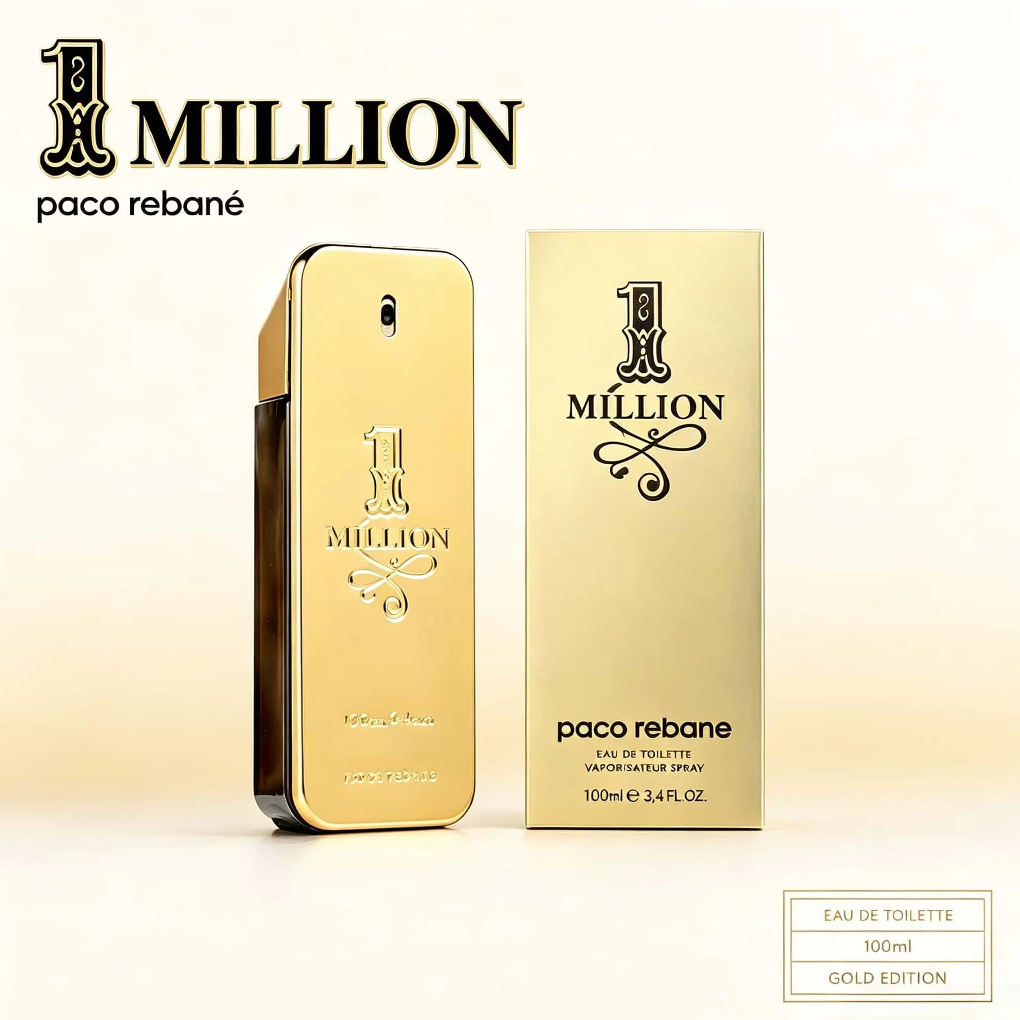 Luxury Gift Set - パコラバン 1ミリオン オードトワレ ユニセックスフレグランス 100ml 高級感のあるゴールドメタリックの長方形ボトル