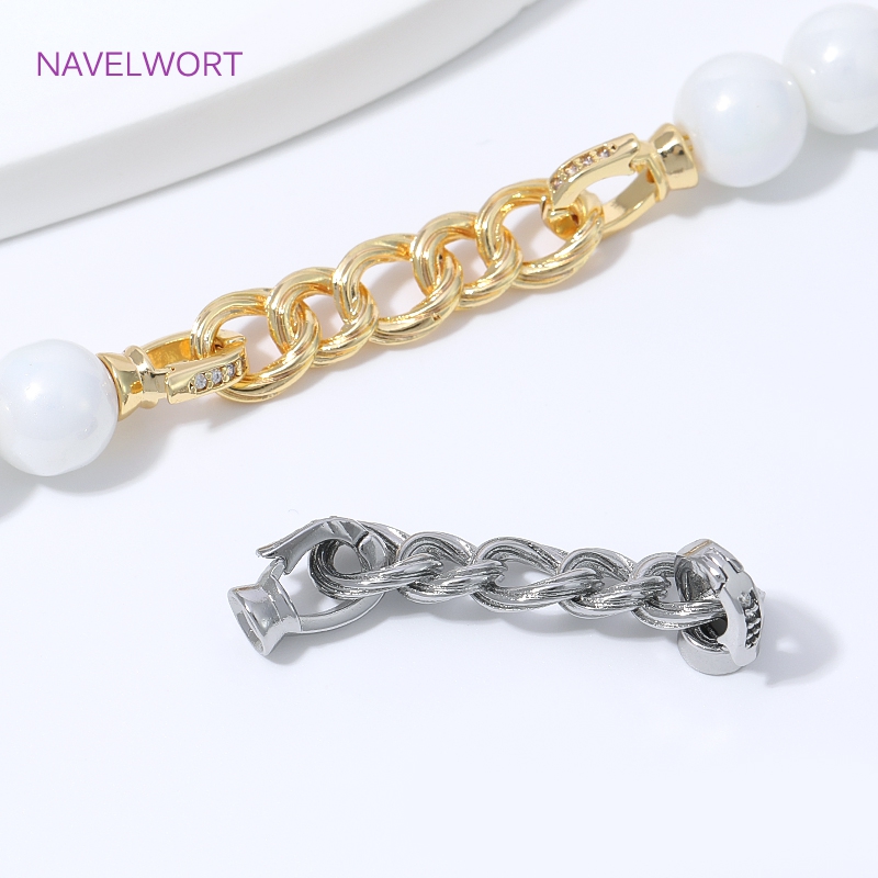 Gold Plated Jewelry - 18K金メッキツイストロープジュエリークラスプ、ジルコンコネクター付き真鍮製ジュエリー用クラスプ、DIYブレスレットネックレス製作用品