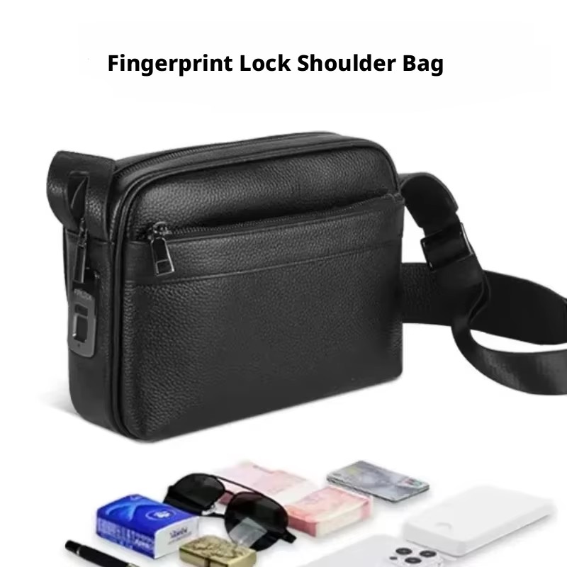 Leather Wallet Men - 男性用指紋ロックバッグ、レザーショルダーバッグ、メンズ長財布、携帯電話ポーチ、メンズメッセンジャーバッグ、