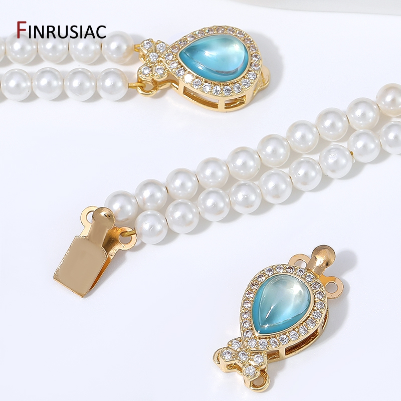 Gold Plated Jewelry - 18K金メッキ真鍮製ペアオパールボックスクラスプ、2連ジルコンインサート安全クラスプ、DIYマルチパールジュエリー製作アクセサリー用