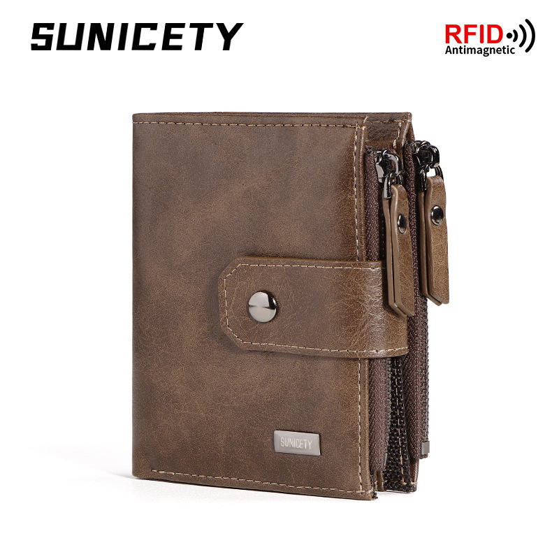 Leather Wallet Men - 盗難防止クロスボーダービジネスレザースリムショートウォレット メンズ ヴィンテージ高級ジッパーマネークリップ 卸売