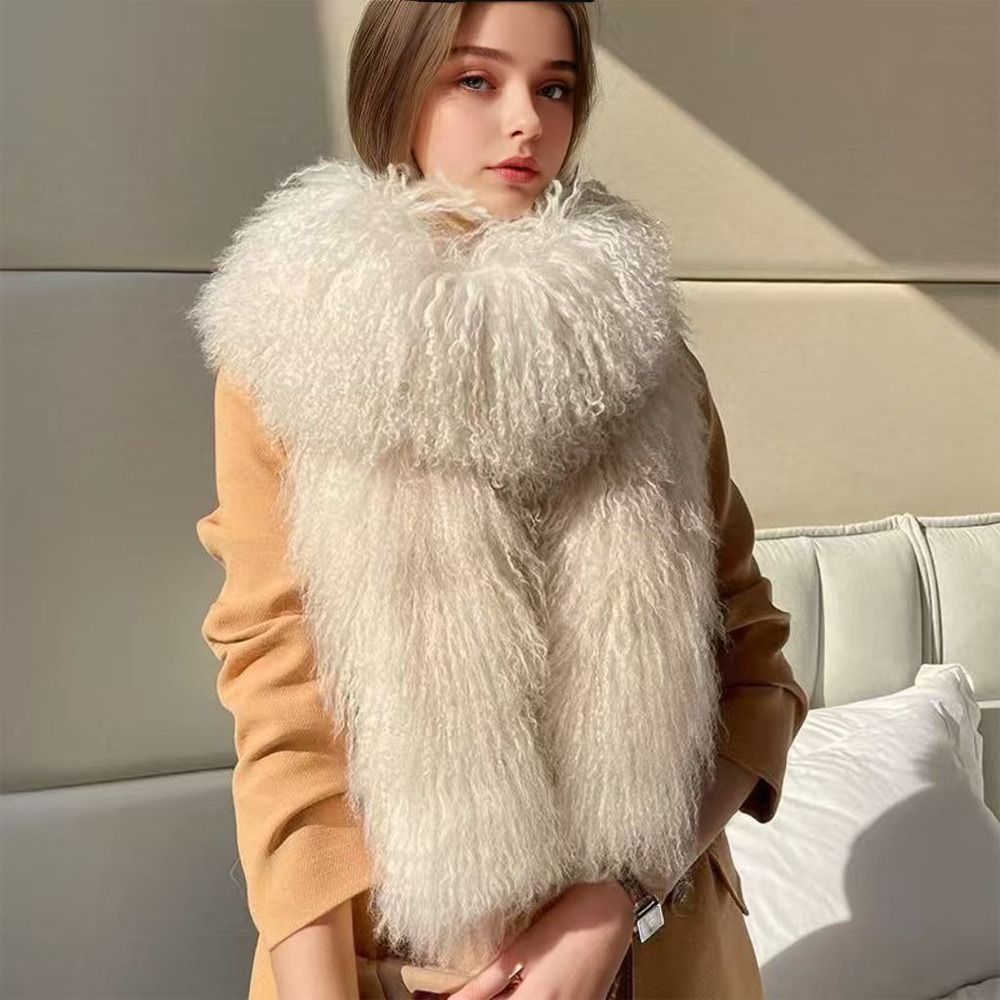 Cashmere Scarf - 180CM 模造ウールスカーフ両面フルスキンフェイクシープファースカーフソフトな質感厚みのあるネッカチーフスカーフ暖かい