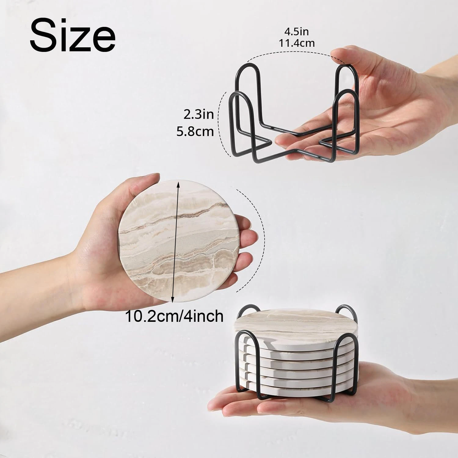 6個入り飲料コースターセット（ブラケット付き）、大理石風、セ - Marble Coaster Set のレビューと価格
