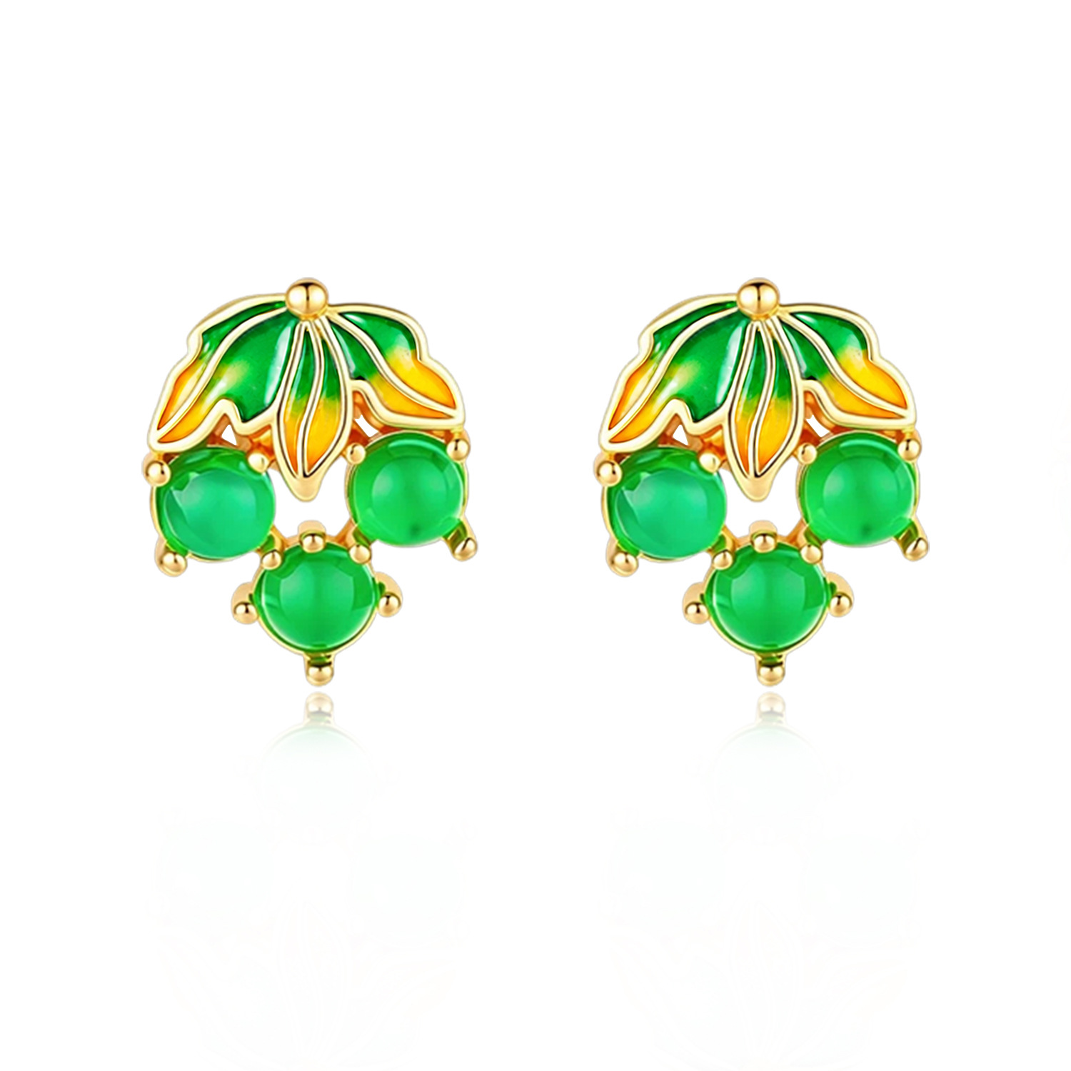 ビルマ産翡翠のぶどうモチーフピアス、ヴィンテージ風、天然素材 - Gold Plated Jewelry のレビューと価格