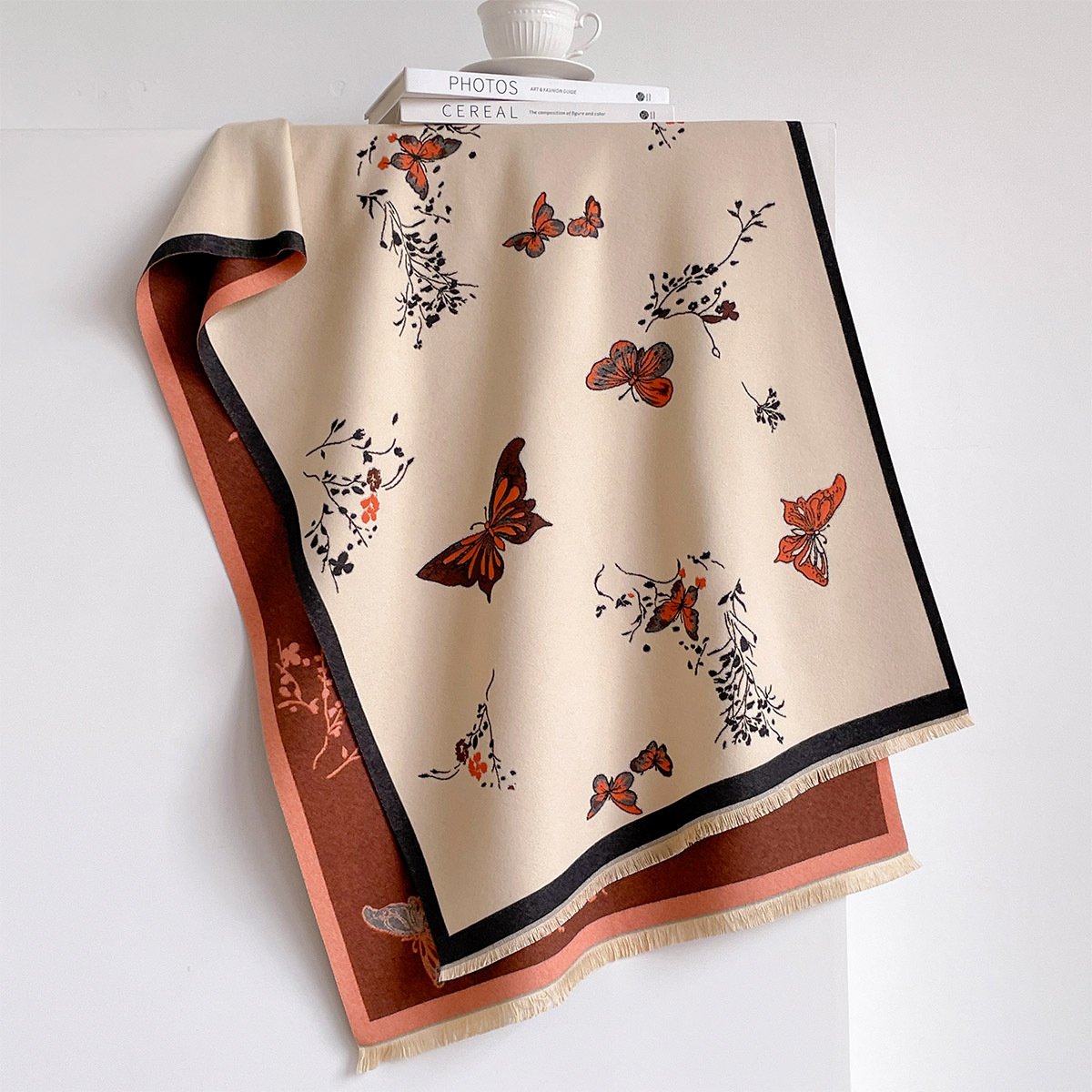 女性用イミテーションカシミヤスカーフ フリンジ付き 厚手 暖 - Cashmere Scarf のレビューと価格