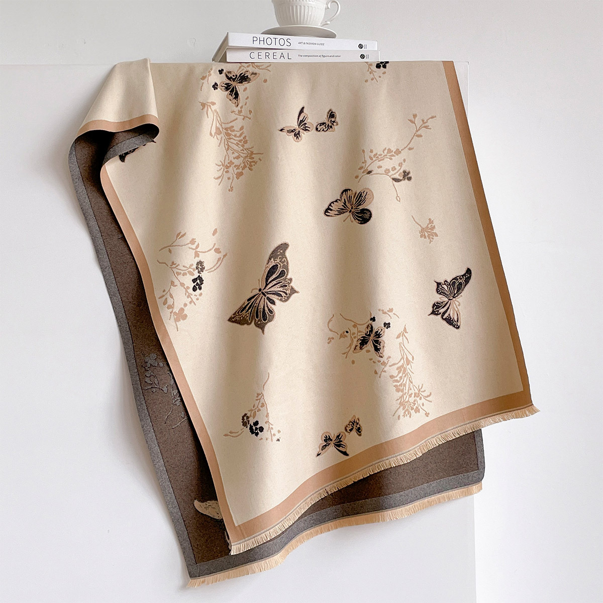 女性用イミテーションカシミヤスカーフ フリンジ付き 厚手 暖 - Cashmere Scarf のレビューと価格
