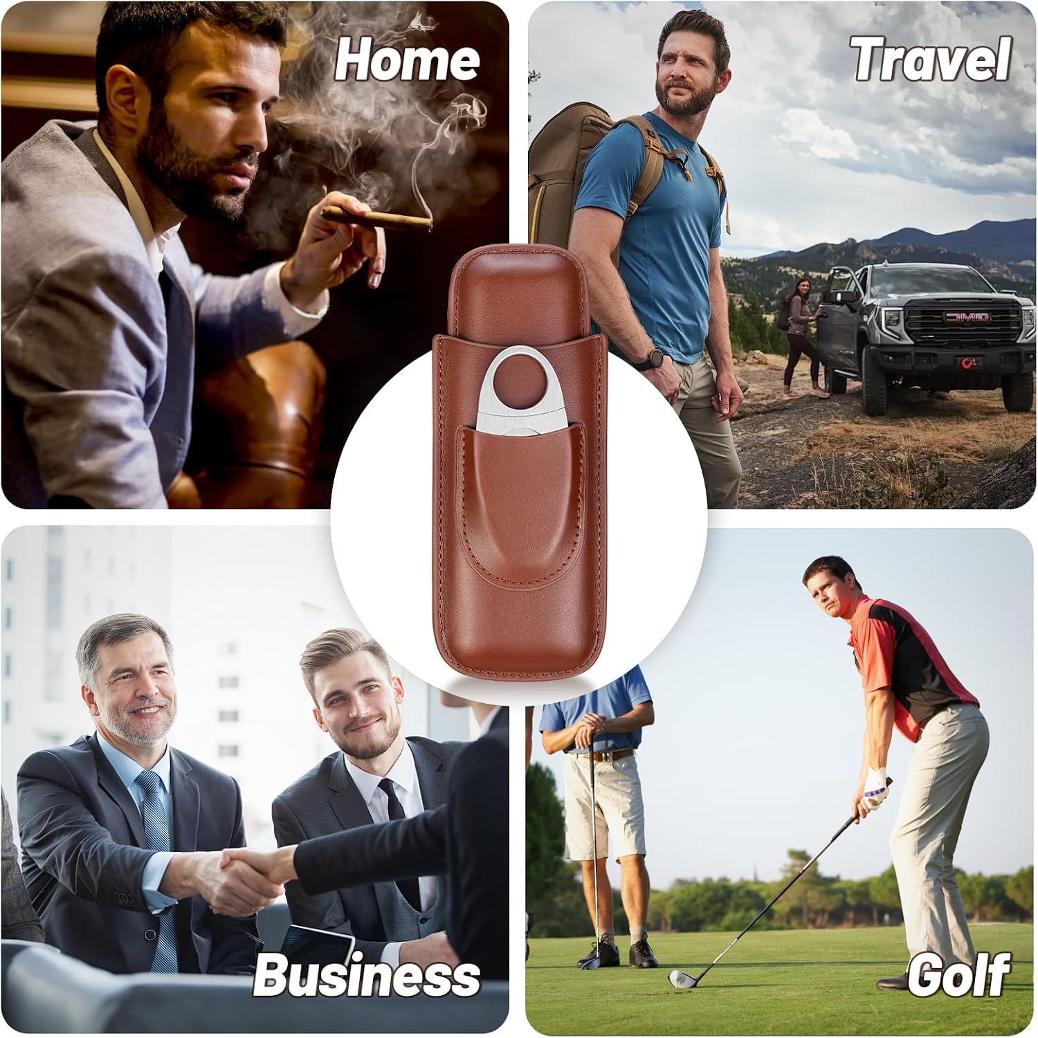 携帯用2本用シガーケース。シルバーのカッター付き。内側は杉材 - Premium Cigar Case のレビューと価格