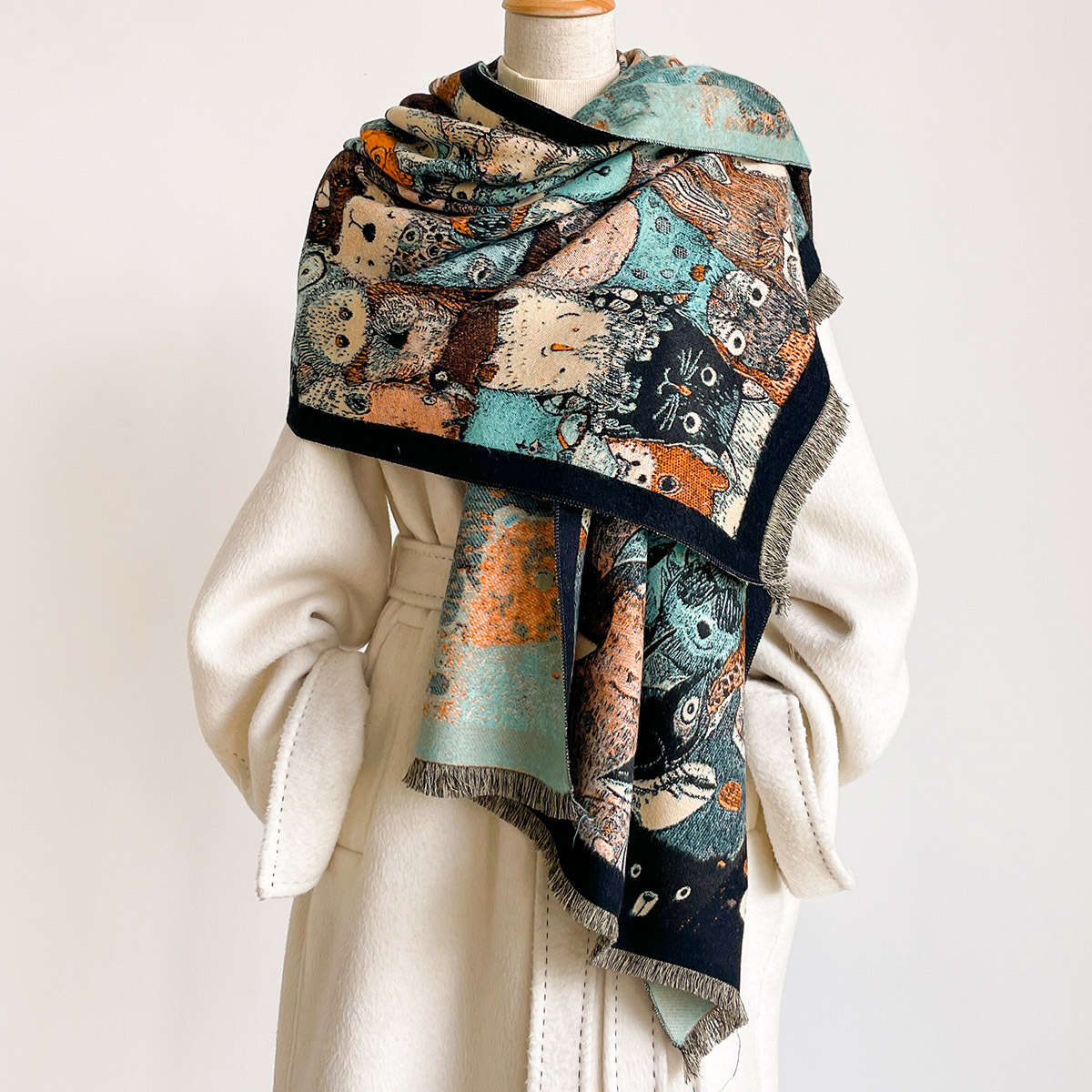 女性用イミテーションカシミヤスカーフ 厚手で暖かいショール  - Cashmere Scarf のレビューと価格