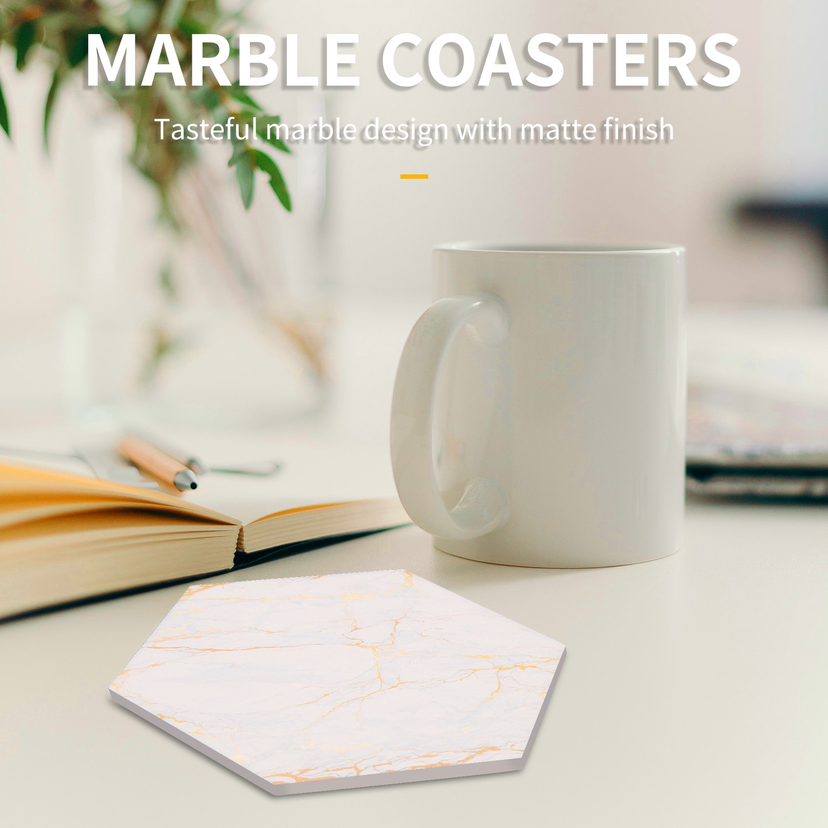 8 PC ドリンク用コースター 吸収性のあるホルダー付き 大 - Marble Coaster Set のレビューと価格
