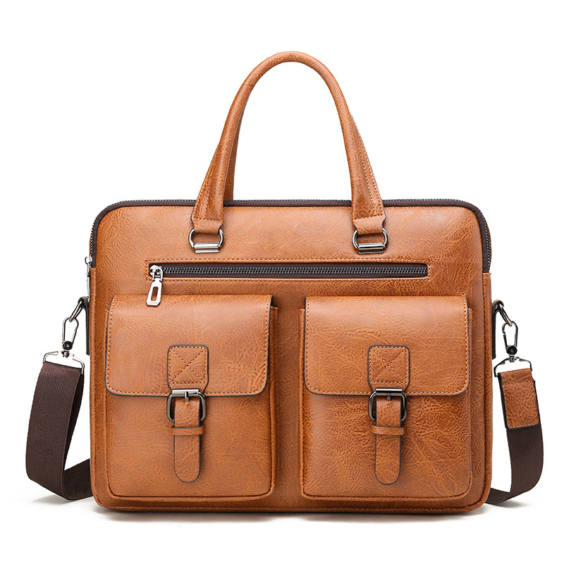 男性用PUレザービジネスブリーフケース,ショルダーバッグ,ラ - Leather Briefcase のレビューと価格