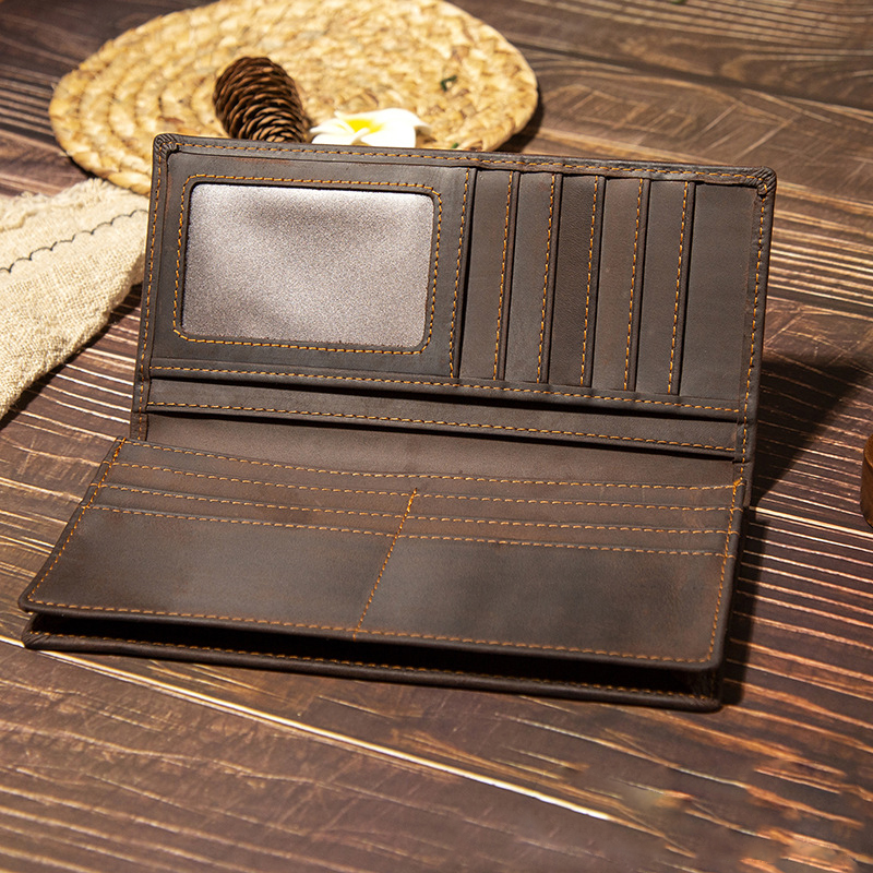 メンズ本革長財布名刺入れ第一層牛革ヴィンテージポータブル男性 - Leather Wallet Men のレビューと価格