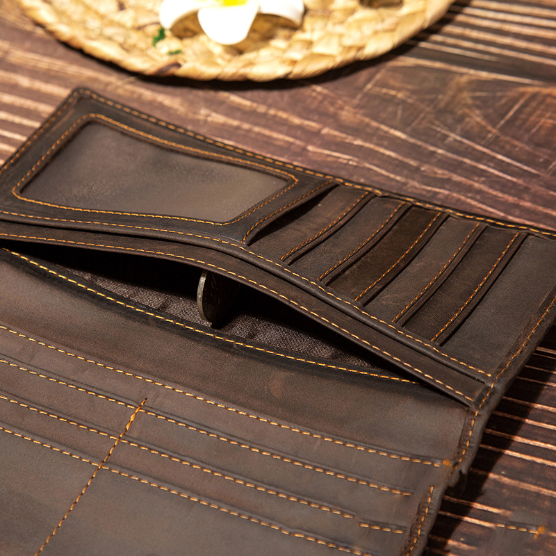 メンズ本革長財布名刺入れ第一層牛革ヴィンテージポータブル男性 - Leather Wallet Men のレビューと価格
