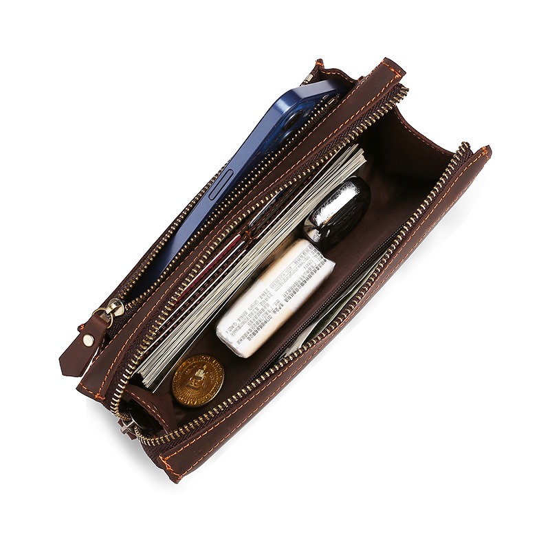 メンズクラッチロングハンドバッグビジネスヴィンテージ牛革男性 - Leather Wallet Men のレビューと価格