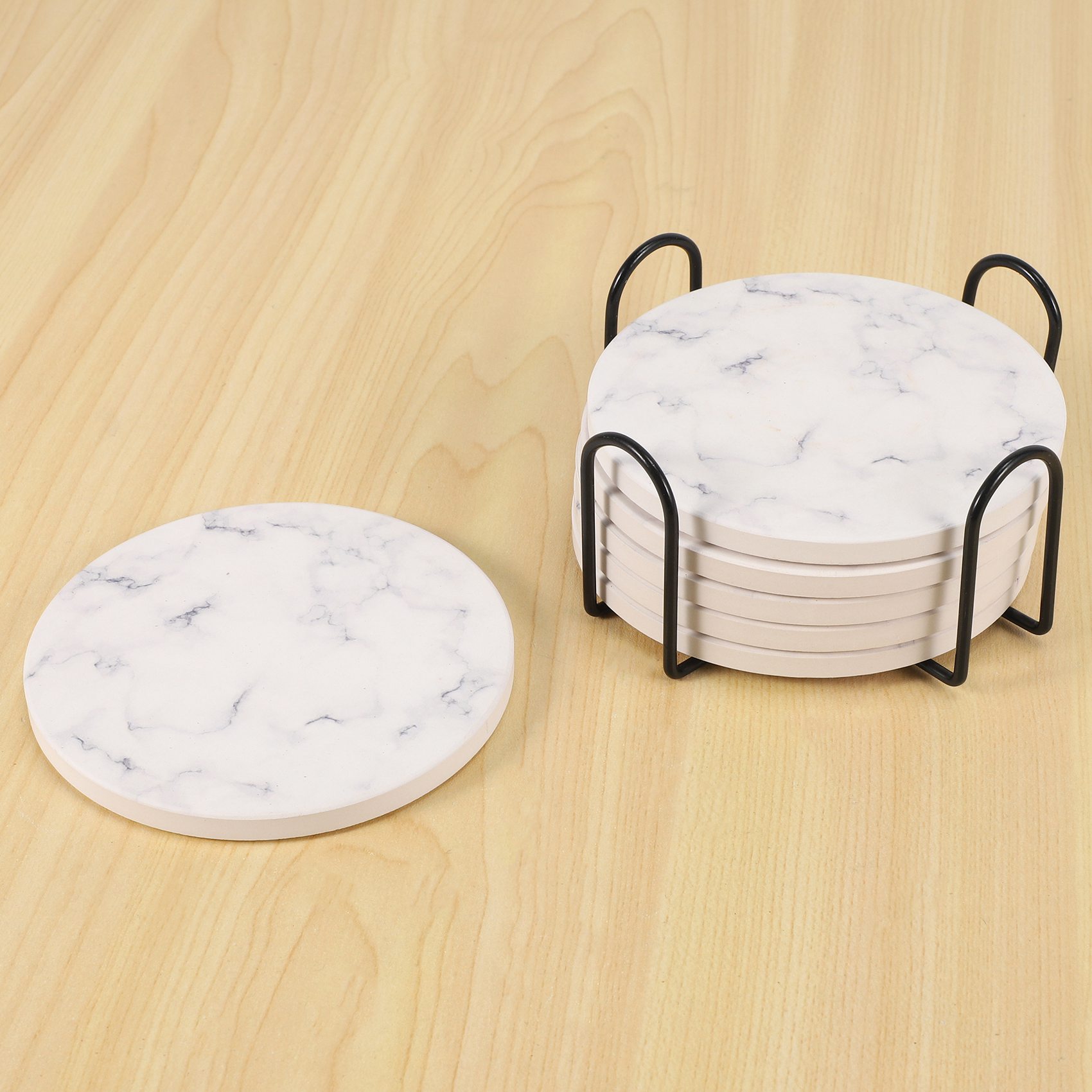ABAH-吸収性ドリンクコースターセット ホルダー付き 6個 - Marble Coaster Set のレビューと価格
