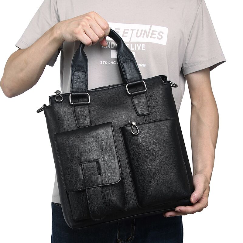 男性用の縦型本革ショルダーバッグ,本革メッセンジャーケース, - Leather Briefcase のレビューと価格