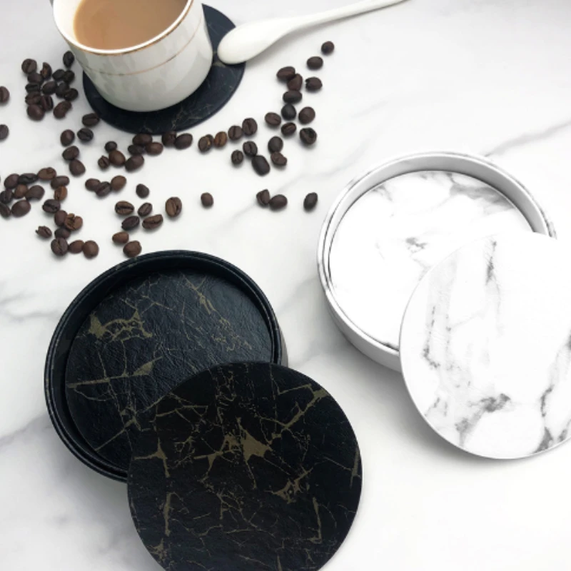 6 個大理石コースター人工皮革 10 センチメートル耐油性と - Marble Coaster Set のレビューと価格