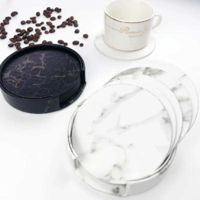 6 個大理石コースター人工皮革 10 センチメートル耐油性と - Marble Coaster Set のレビューと価格