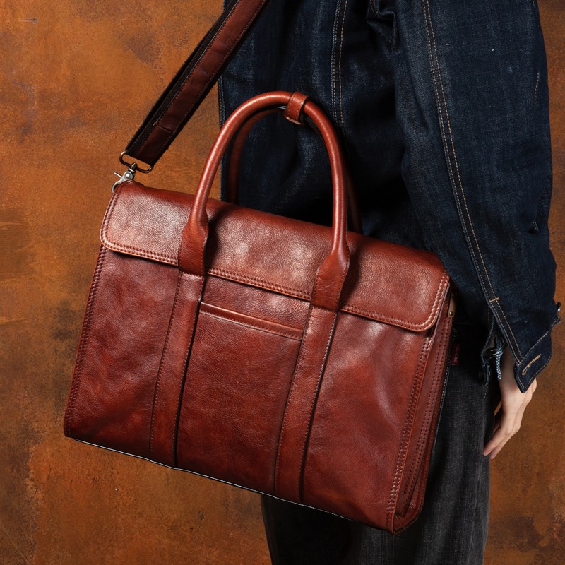 ベジタブルタンニンなめし革ハンドバッグメンズメッセンジャーバ - Leather Briefcase のレビューと価格