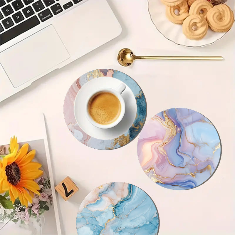 大理石模様のプリントコースター4枚、毎日の家族のパーティーの - Marble Coaster Set のレビューと価格