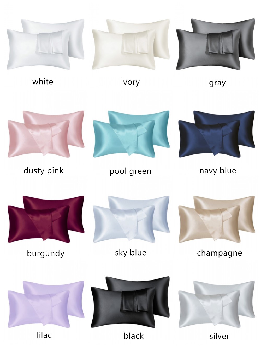 2 ピース/ロット固体シルキーサテンスキンケア枕カバー髪抗枕 - Silk Pillowcase のレビューと価格