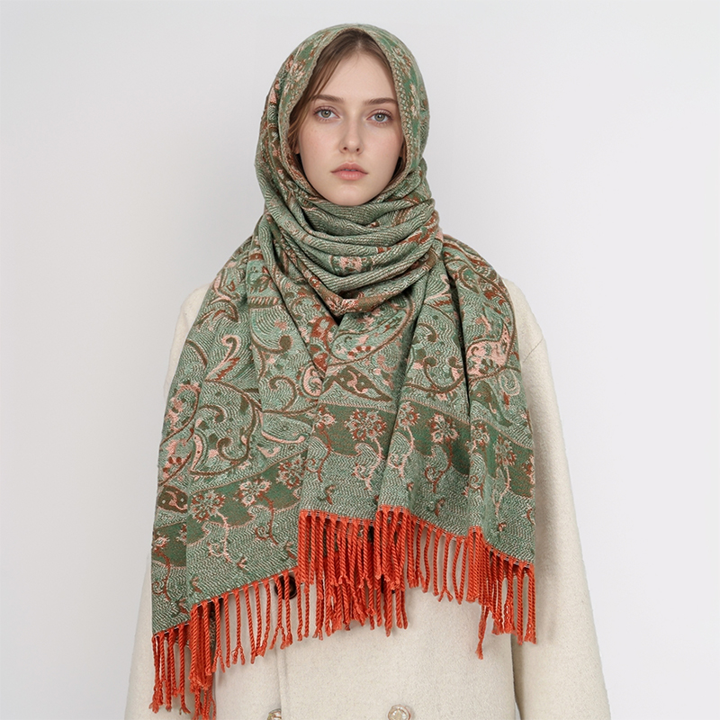 女性のためのエスニックスタイルのペイズリージャカードスカーフ - Cashmere Scarf のレビューと価格