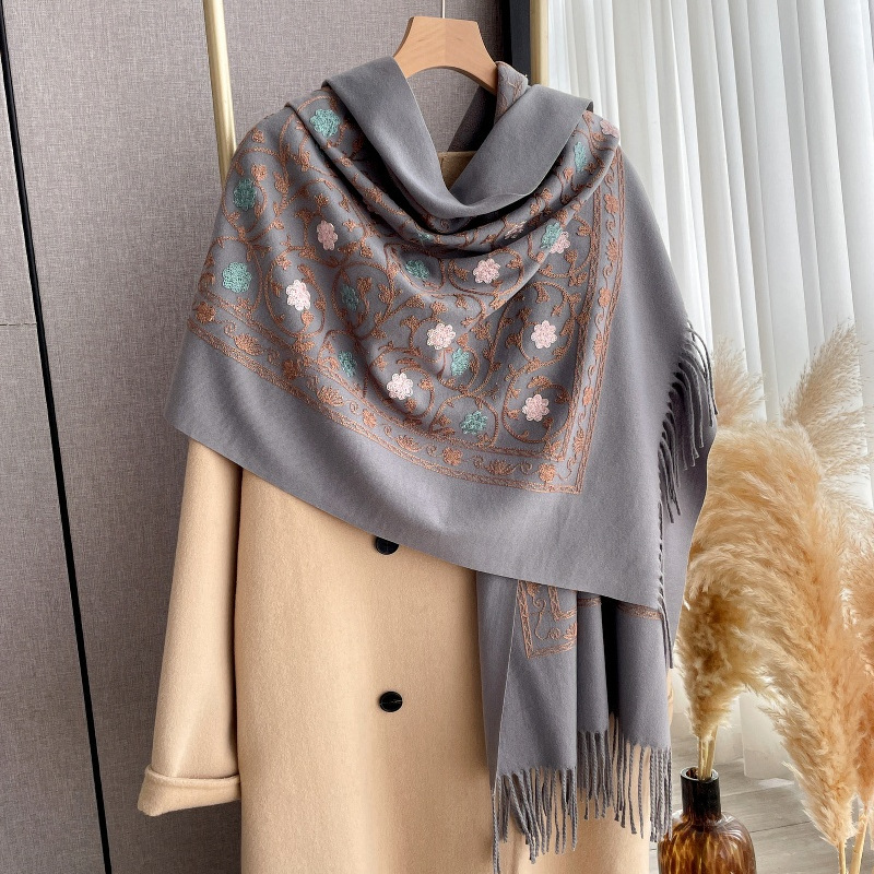 2025年新作 刺繍入りカシミヤスカーフ レディース 冬用シ - Cashmere Scarf のレビューと価格