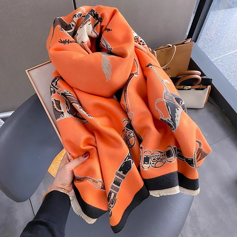 レトロライダー馬模造カシミヤスカーフユニセックス両面厚みのあ - Cashmere Scarf のレビューと価格