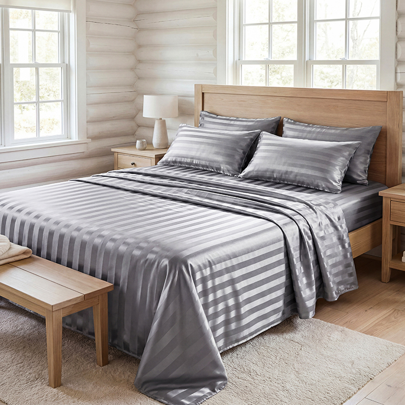しわになりにくいストライプサテンベッドシーツセット、冷却シル - Silk Pillowcase のレビューと価格