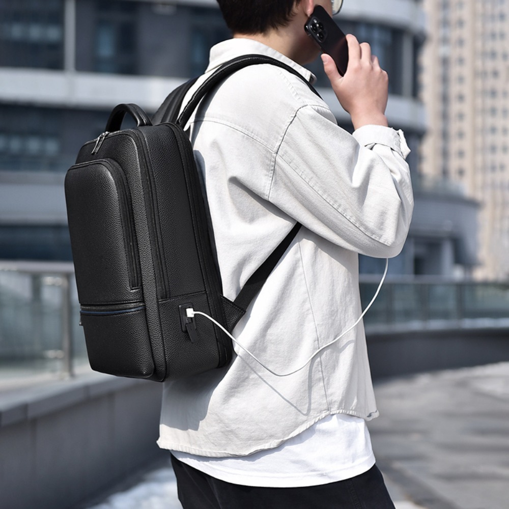 PUレザー メンズ バックパック USB充電 ファッション  - Leather Briefcase のレビューと価格