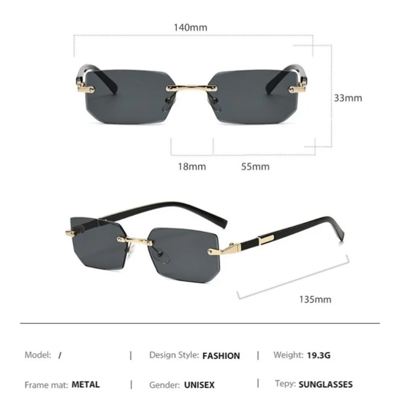 リムレスカットエッジ長方形サングラス ユニセックス フレーム - Designer Sunglasses のレビューと価格