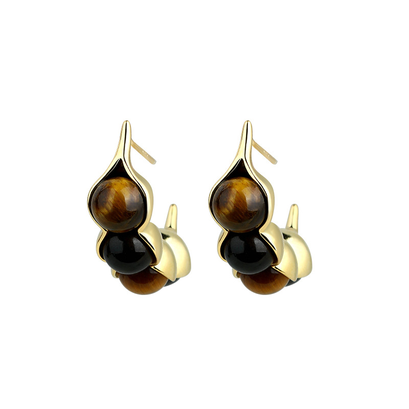 タイガーアイポッドイヤリング宝石本物のジュエリーデザイナー耳 - Gold Plated Jewelry のレビューと価格