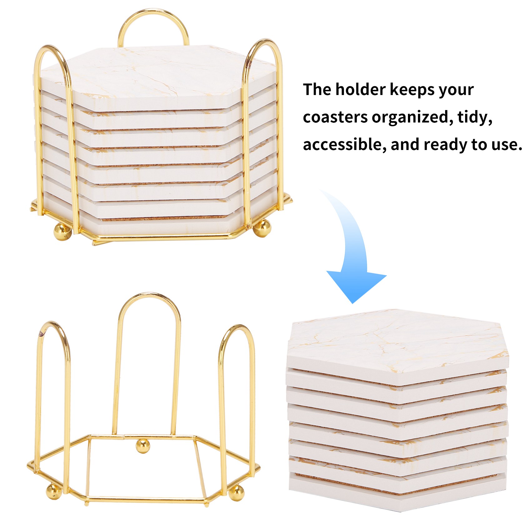 A69E8 PC製ドリンク用コースター、ホルダー付き、大理石 - Marble Coaster Set のレビューと価格